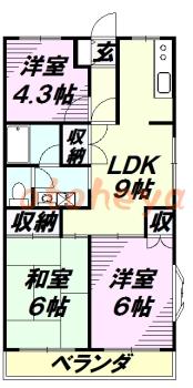 グランド楽器可の賃貸物件 3 DK 8.2万円の図面１