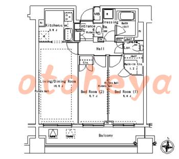 防音室のある楽器可 賃貸物件 2 LDK 28.5万円の図面１
