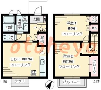 防音室のある楽器可 賃貸物件 2 LDK 11万円の図面１