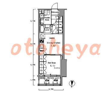 楽器可の賃貸物件 1 DK 13.7万円の図面１