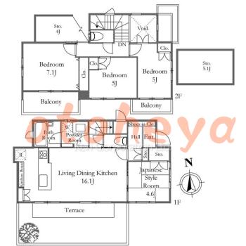 防音室のある楽器可 賃貸物件 4 SLDK 21.5万円の図面１
