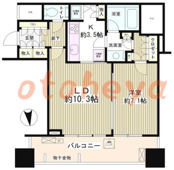 防音室のある楽器可 賃貸物件 1 LDK 21.7万円の図面１