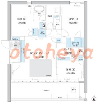 楽器可の賃貸物件 3 LDK 28.6万円の図面１