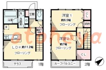 グランドピアノ可の賃貸物件 2 LDK 21.9万円の図面１