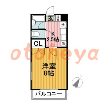 楽器可の賃貸物件 1 K 4.5万円の図面１