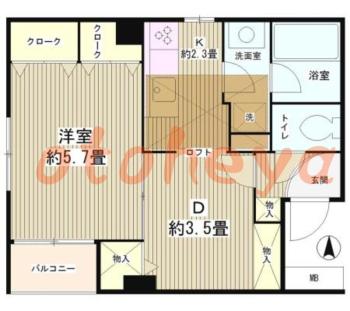 楽器可の賃貸物件 1 DK 13.5万円の図面１