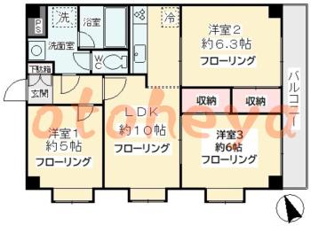 防音室のある楽器可 賃貸物件 3 LDK 13万円の図面１