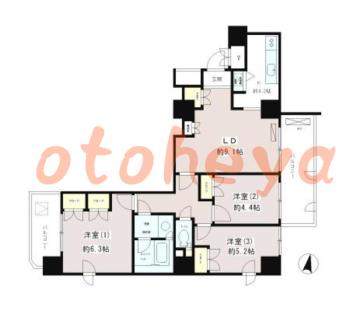楽器可の賃貸物件 3 LDK 17.8万円の図面１