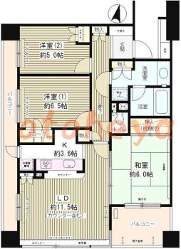 楽器可の賃貸物件 3 LDK 15.5万円の図面１