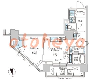 楽器可の賃貸物件 1 LDK 17.5万円の図面１