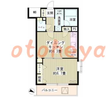 楽器可の賃貸物件 1 DK 8.5万円の図面１