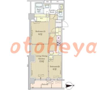 グランドピアノ可の賃貸物件 2 LDK 28.3万円の図面１