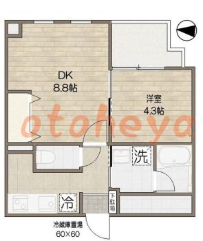 グランドピアノ可の賃貸物件 1 DK 18万円の図面１
