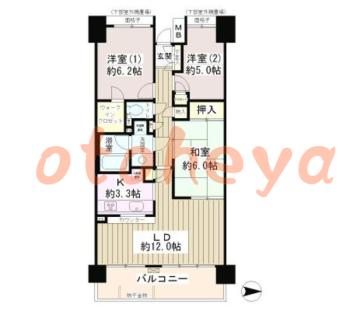 楽器可の賃貸物件 3 LDK 22.4万円の図面１
