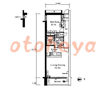 楽器防音室のある楽器可 賃貸物件 1 LDK 36.5万円の図面１