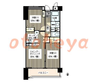 防音室のある楽器可 賃貸物件 2 LDK 15.6万円の図面１