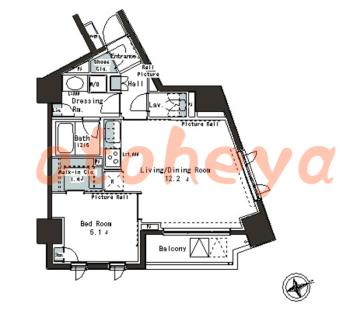 楽器可の賃貸物件 1 LDK 21万円の図面１