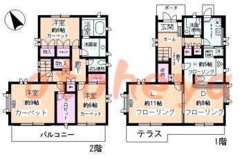 楽器可の賃貸物件 3 LDK 40万円の図面１