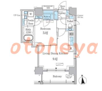楽器可の賃貸物件 1 LDK 18.5万円の図面１