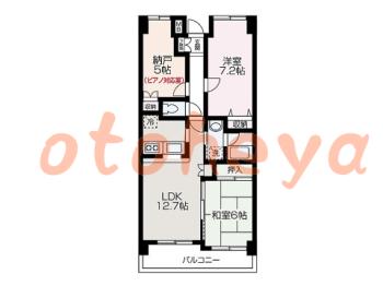 楽器可の賃貸物件 2 SLDK 13万円の図面１