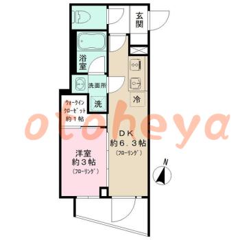 グランドピアノ可の賃貸物件 1 DK 14.6万円の図面１