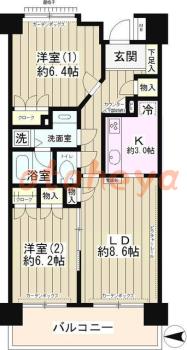 楽器可の賃貸物件 2 LDK 16.5万円の図面１