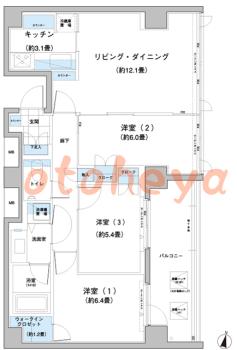 楽器可の賃貸物件 3 LDK 27.1万円の図面１
