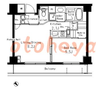 楽器可の賃貸物件 1 LDK 22万円の図面１