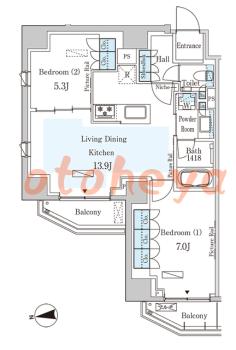 楽器可の賃貸物件 2 LDK 37万円の図面１