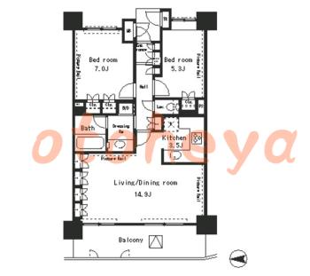 楽器可の賃貸物件 2 LDK 27.7万円の図面１