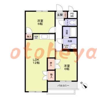 楽器可の賃貸物件 2 LDK 9万円の図面１