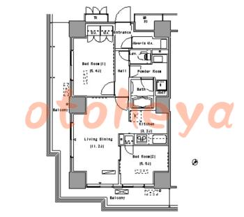 楽器可の賃貸物件 2 LDK 30.5万円の図面１