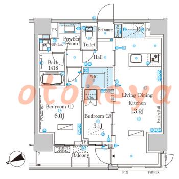 楽器可の賃貸物件 2 LDK 27.4万円の図面１