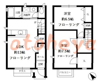 楽器可の賃貸物件 2 LDK 12.1万円の図面１