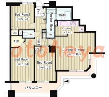 防音室のある楽器可 賃貸物件 3 LDK 23万円の図面１