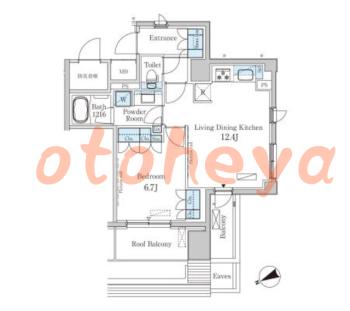楽器可の賃貸物件 1 LDK 21.1万円の図面１