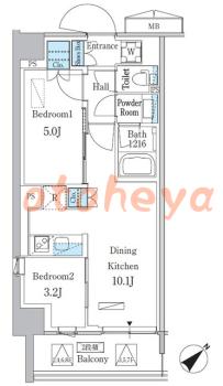 楽器可の賃貸物件 2 LDK 20.2万円の図面１