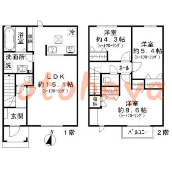 防音室のある楽器可 賃貸物件 3 LDK 15.2万円の図面１