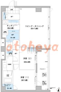 防音室のある楽器可 賃貸物件 2 LDK 27.5万円の図面１