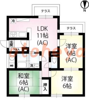 防音室のある楽器可 賃貸物件 3 LDK 18.4万円の図面１