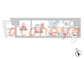 楽器可の賃貸物件 1 LDK 16.8万円の図面１