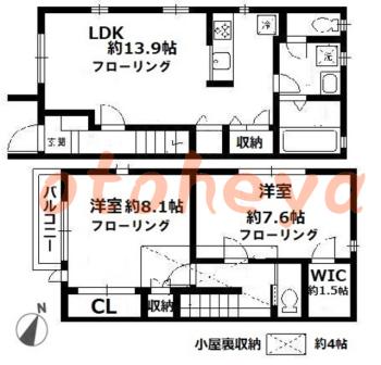 防音室のある楽器可 賃貸物件 2 LDK 20万円の図面１