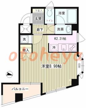 防音室のある楽器可 賃貸物件 1 K 8.5万円の図面１