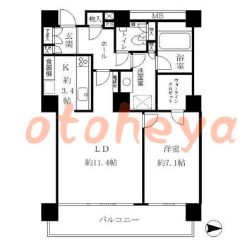 防音室のある楽器可 賃貸物件 1 LDK 23.9万円の図面１