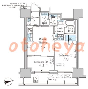 楽器可の賃貸物件 2 DK 19.5万円の図面１
