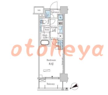 楽器可の賃貸物件 1 K 12.2万円の図面１