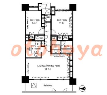 楽器可の賃貸物件 2 LDK 28.4万円の図面１