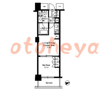 楽器可の賃貸物件 1 DK 13.8万円の図面１