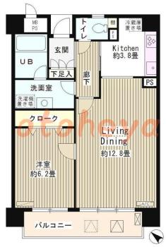 防音室のある楽器可 賃貸物件 1 LDK 22.3万円の図面１