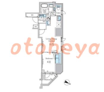 楽器可の賃貸物件 1 LDK 19万円の図面１